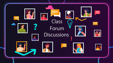 students in virtual classroom on class forum vector