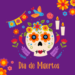 sugar skull decorated with flowers day of the de Vector Image