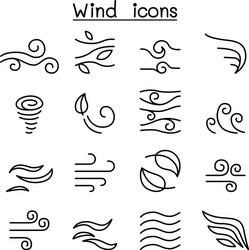 Wind storm icon set in thin line style Royalty Free Vector