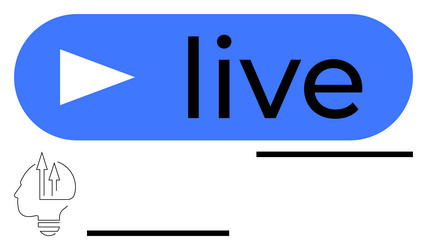 play button and live text with abstract head vector image