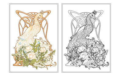 poster with peacock and roses in art nouveau style Vector Image