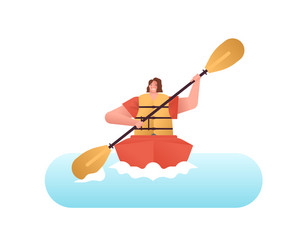 happy woman in kayak boat water sport isolated vector