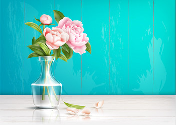 realistic pink rose flower leaves bouquet Vector Image