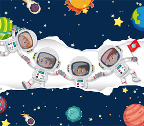 Scene with many astronauts in space background vector