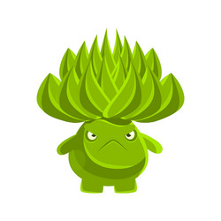 Green cute cactus with sad face cartoon emotions vector