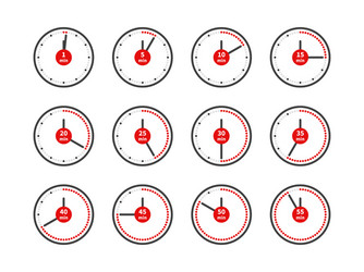 Timer icons analog clocks dial with red vector