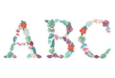 Collection with 3 letter of floral alphabet - a b vector