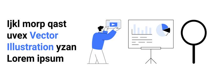 man analyzing graphs on board with magnifying vector image