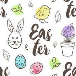 Pattern with eggs rabbit and chicken vector