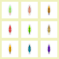 set of labels with shadow leafs icon design vector image
