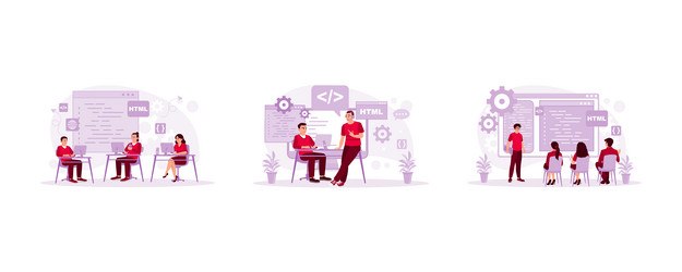 a group of young programmers software engineers vector image