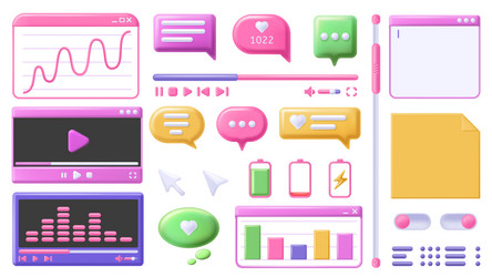 design 3d elements video player window notes vector image