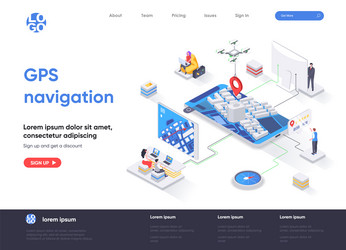 gps navigation isometric landing page geolocation vector