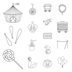 circus and attributes outline icons in set vector