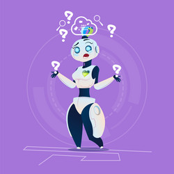 Cute female robot thinking question modern vector