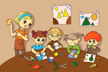 kids with teacher at creative art masterclass Vector Image