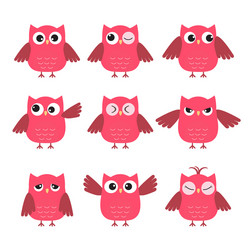 Adorable Pink Owl Emotions Vector Image