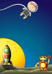 an astronaut and a robot in the outerspace vector image