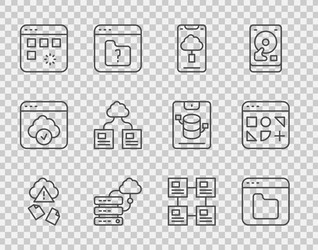 set line cloud hacking browser files technology vector image