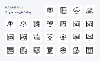25 programming and coding line icon pack icons vector image