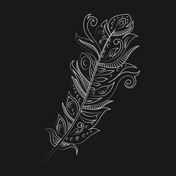 Black bohemian boho bird feather Royalty Free Vector Image