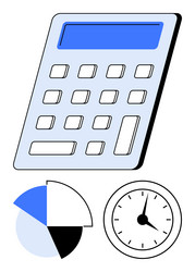 calculator with pie chart and clock representing vector image