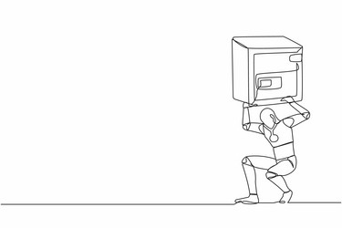 continuous one line drawing tired robot carrying vector image