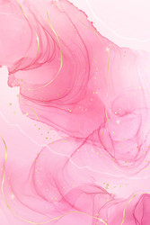 Rose pink liquid watercolor background with golden vector