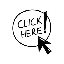 doodle click here button hand drawn sketch cursor vector image