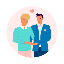 gay newlyweds holding hands couple vector