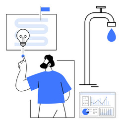 man turning on ideas with a lightbulb chart vector image