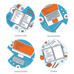 Programmingcoding flat lined outline computing vector