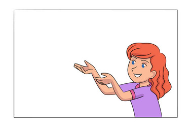 smiling girl pointing hands on blank empty banner vector image