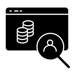 Browser coins with search solid icon user vector