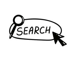 Doodle search bar with pointer and magnifying vector