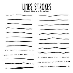 hand drawn lines strokes brushes design set vector