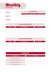 Printable personal monthly budget planner Vector Image