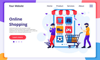 Online shopping concept people with cart vector