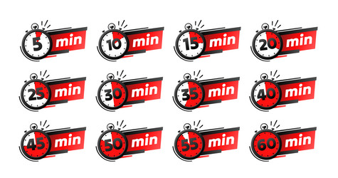 set of timers 5 10 15 20 minutes on the timer vector image