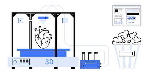 3d printer creating heart model with analytics vector image