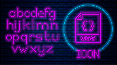 glowing neon css file document download vector image