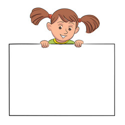 smiling girl pointing hands on blank empty banner vector image