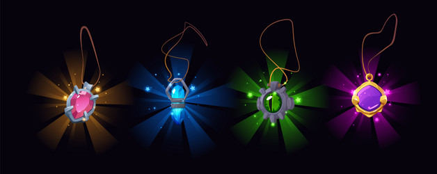 Magic amulets with glowing wizard crystal vector