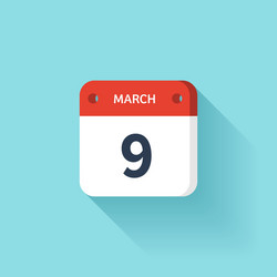 March 9 isometric calendar icon with shadow vector