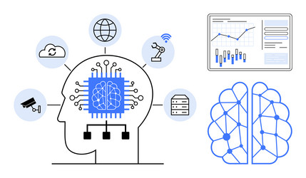 human brain with microchip core and connected vector image