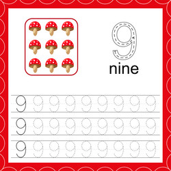 Cards with numbers for children trace the line vector