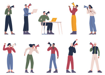 People Speaking with Megaphones Vector Image