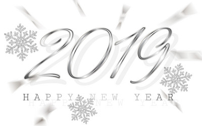 Happy new year 2019 silver numbers with ribbons vector