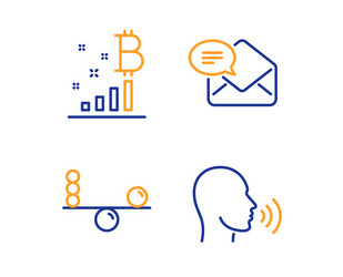 Bitcoin graph balance and new mail icons set vector