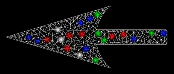 Bright mesh network sharp left arrow with flare vector